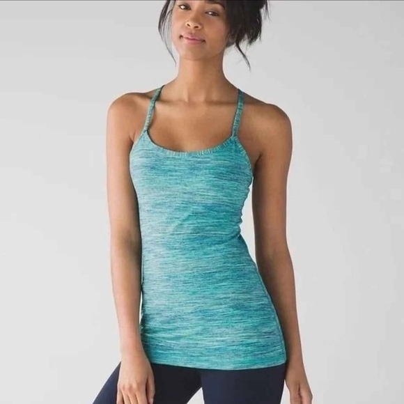 Lululemon Power Y Tank Top Size 4 Blue Teal Stretch Built In Bra Gym Run - Picture 1 of 9